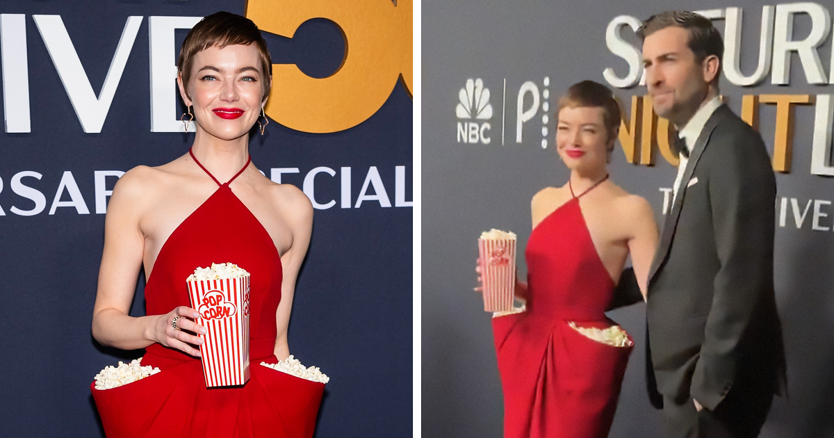 Emma Stone's Popcorn Dress: A Showstopper At SNL's 50th Anniversary Emma Stone's Popcorn Dress: A Showstopper At SNL's 50th Anniversary