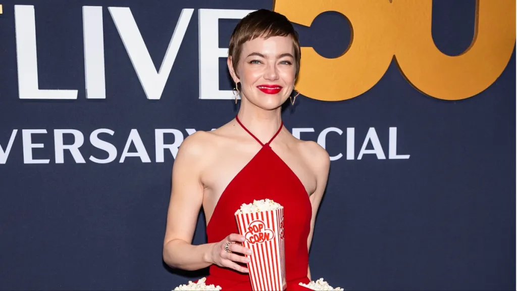 Emma Stone's Unique Popcorn Dress: SNL 50th Celebration Highlights Emma Stone's Unique Popcorn Dress: SNL 50th Celebration Highlights