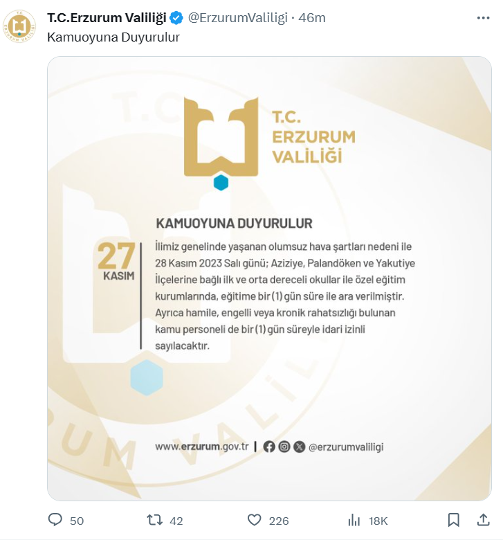 Erzurum Okullar Tatil Mi? 24 Şubat Pazartesi Son Dakika Okul Durumu Erzurum Okullar Tatil Mi? 24 Şubat Pazartesi Son Dakika Okul Durumu