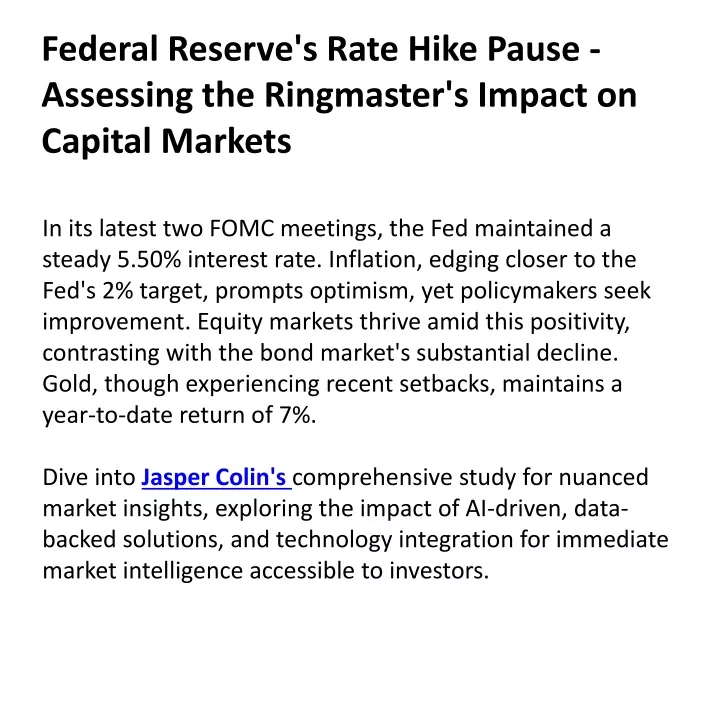 Fed's Rate Hike Pause: Why A Cut Isn't On The Horizon Fed's Rate Hike Pause: Why A Cut Isn't On The Horizon