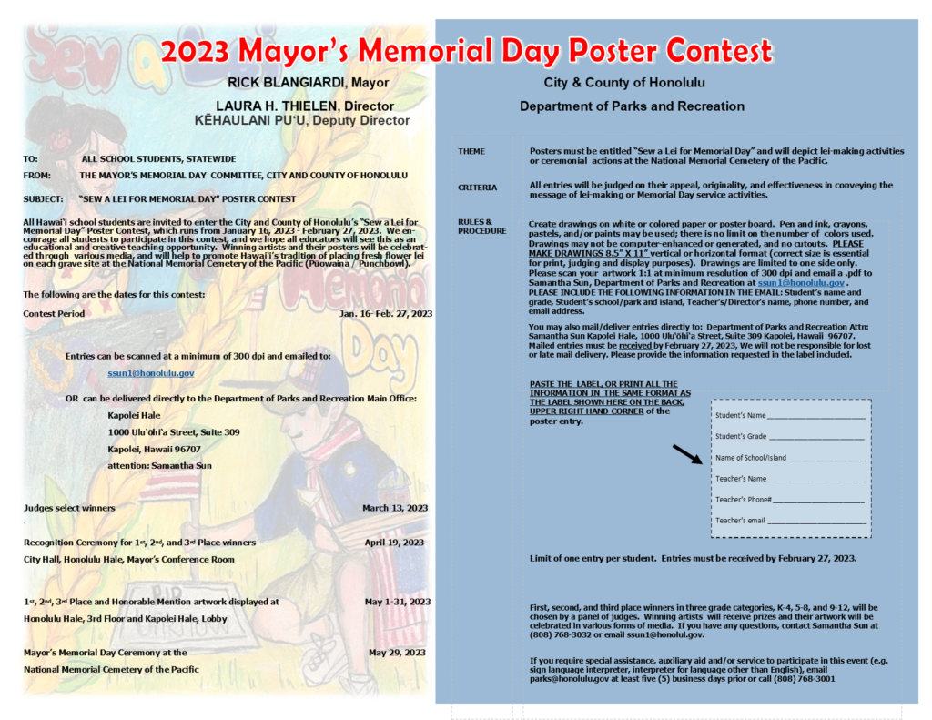 Hawaii's Keiki Celebrate Memorial Day Through Art: A Lei-Making Poster Competition Hawaii's Keiki Celebrate Memorial Day Through Art: A Lei-Making Poster Competition