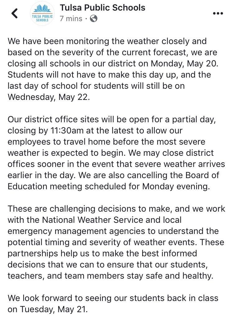 Inclement Weather Closes Tulsa Public Schools Wednesday Inclement Weather Closes Tulsa Public Schools Wednesday