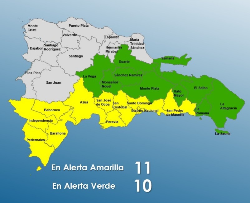 Nuevas Alertas Del COE: 9 Provincias En Amarillo, 5 En Verde Nuevas Alertas Del COE: 9 Provincias En Amarillo, 5 En Verde