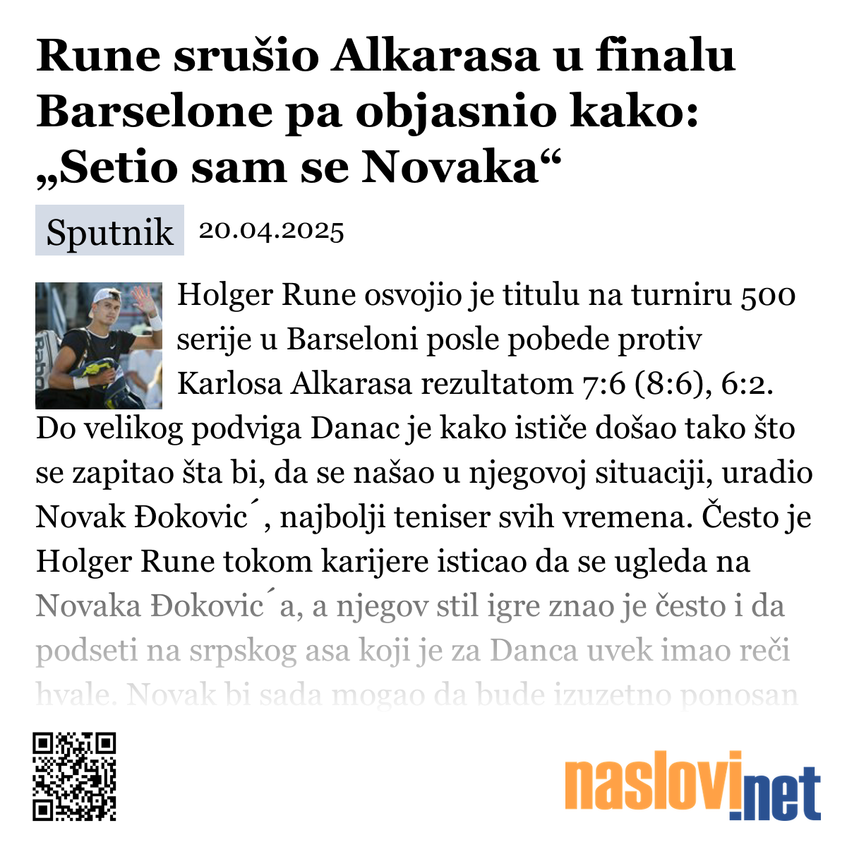 Rune Bolji Od Povređenog Alkarasa U Finalu Barcelone Rune Bolji Od Povređenog Alkarasa U Finalu Barcelone